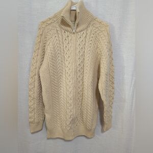 Vintage Carraig Donn Irish Wool Cream Fisherman's Zip Up Cardigan